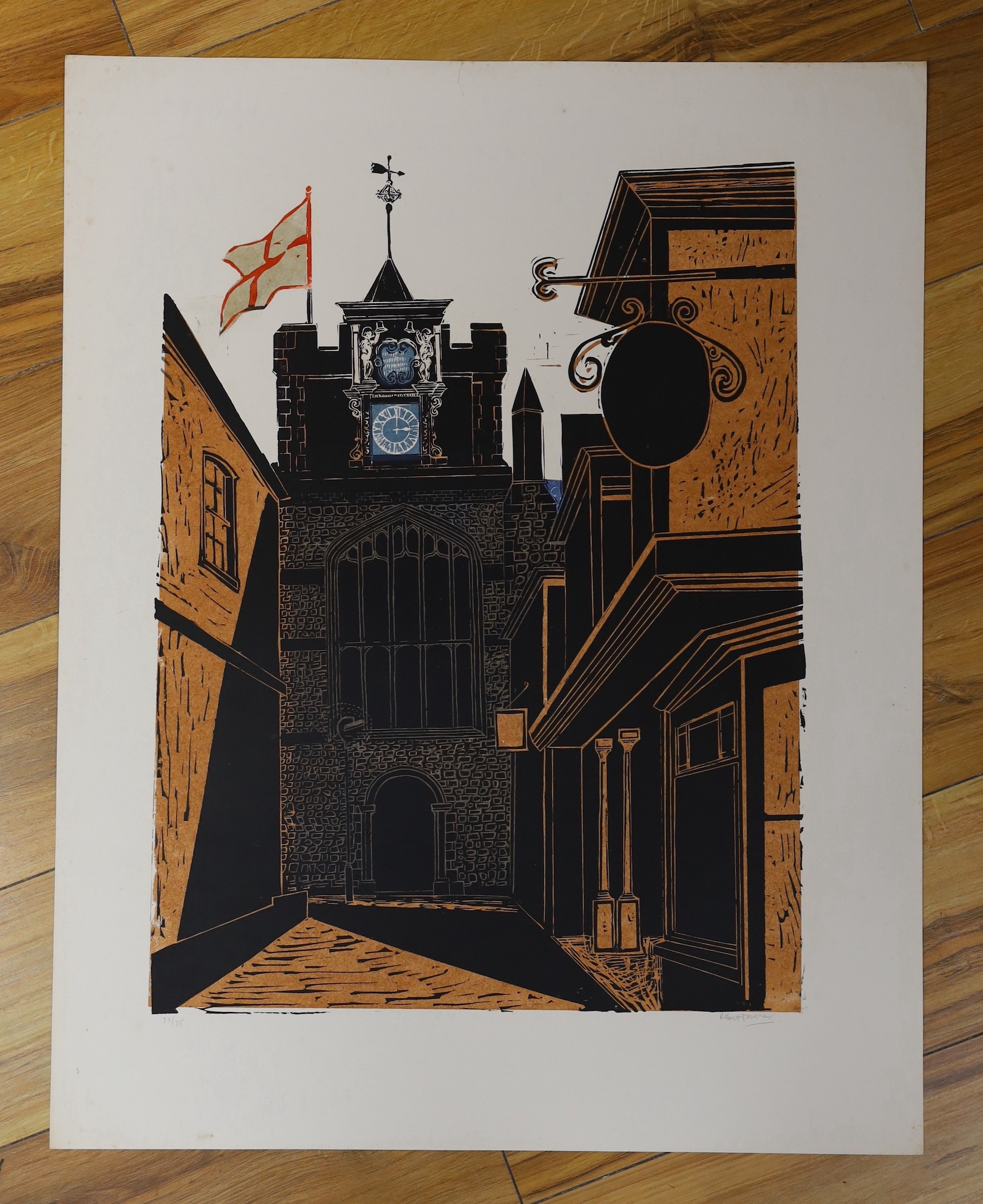 Robert Tavener, wood engravings, 'Clock Tower', signed in pencil, 33/75, 73 x 58cm, unframed